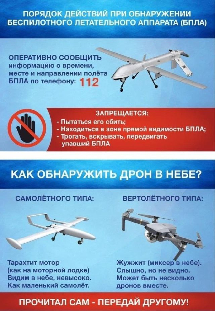 В случае визуального обнаружения в воздухе БПЛА
