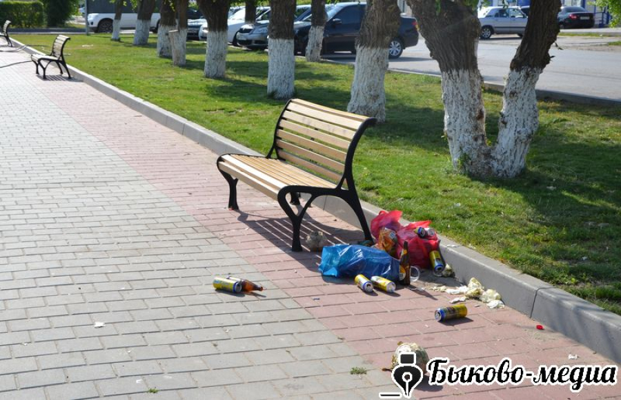 В  Быково устроили свалку у новых лавочек на центральной площади